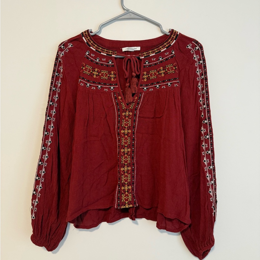 American Eagle Outfitters Red Puff Sleeve Blouse